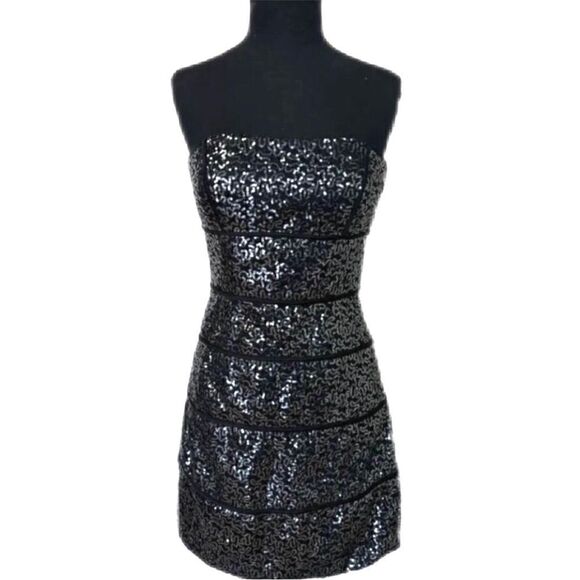 Strapless black sequin mini dress - Picture 1 of 10